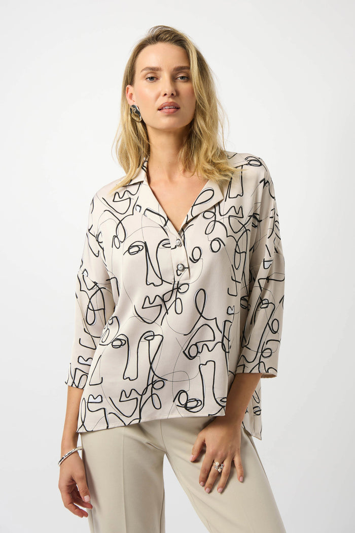Joseph Ribkoff Abstract Face Print Boxy Top