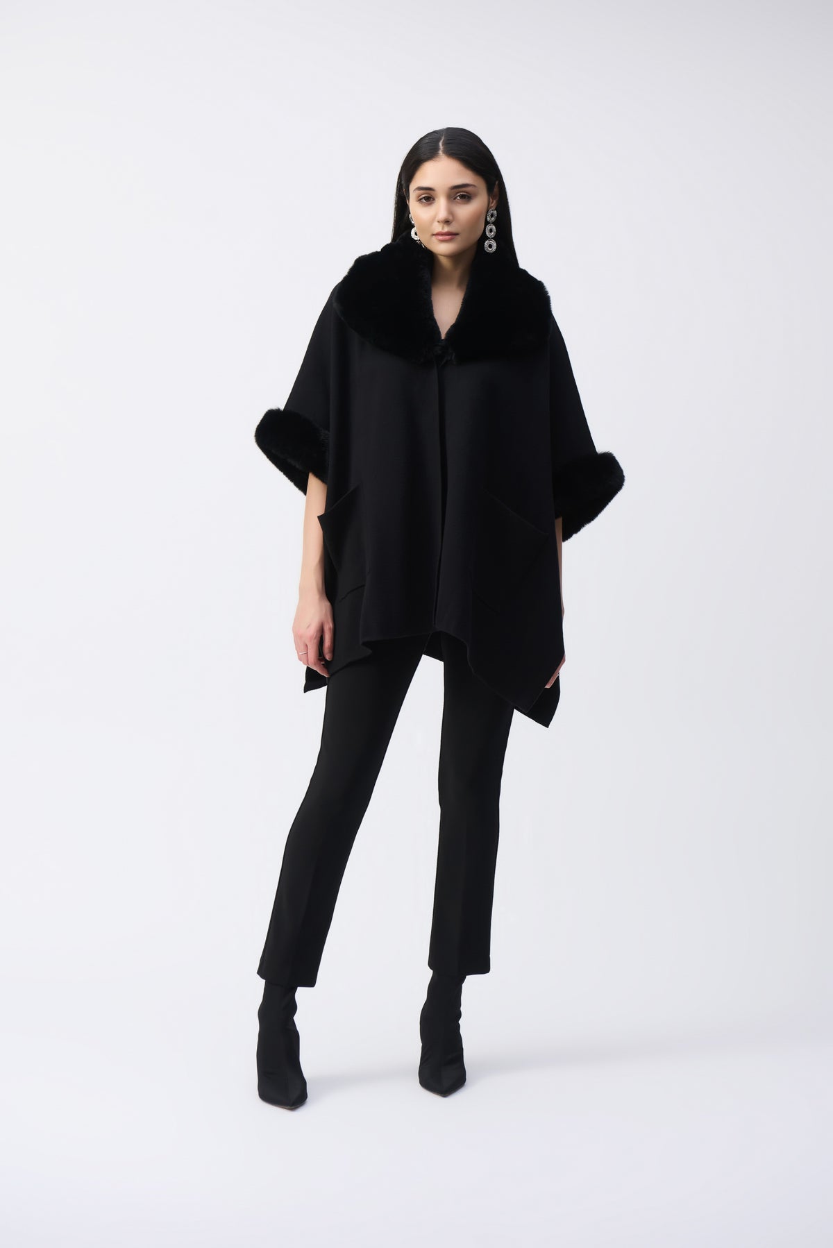 Joseph Ribkoff Brushed Jacquard and Faux Fur Cape
