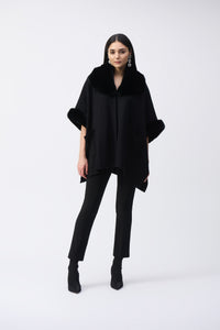 Joseph Ribkoff Brushed Jacquard and Faux Fur Cape