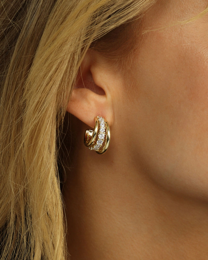 Melinda Maria Oh She Fancy Smooth & Diamond Hoops - Gold