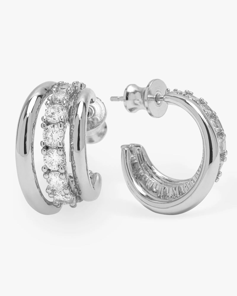Melinda Maria Oh She Fancy Smooth & Diamond Hoops - Silver