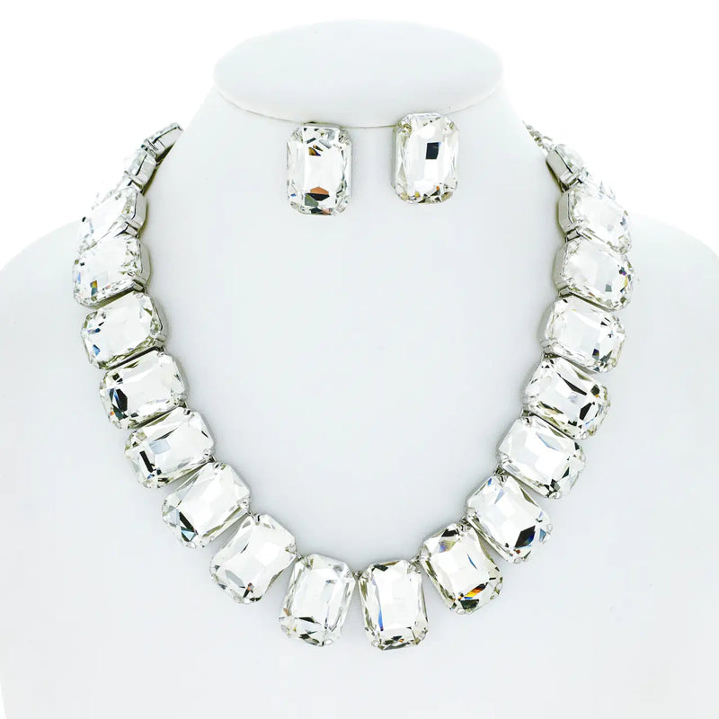 Crystal Octagon Cut Collar Necklace Set