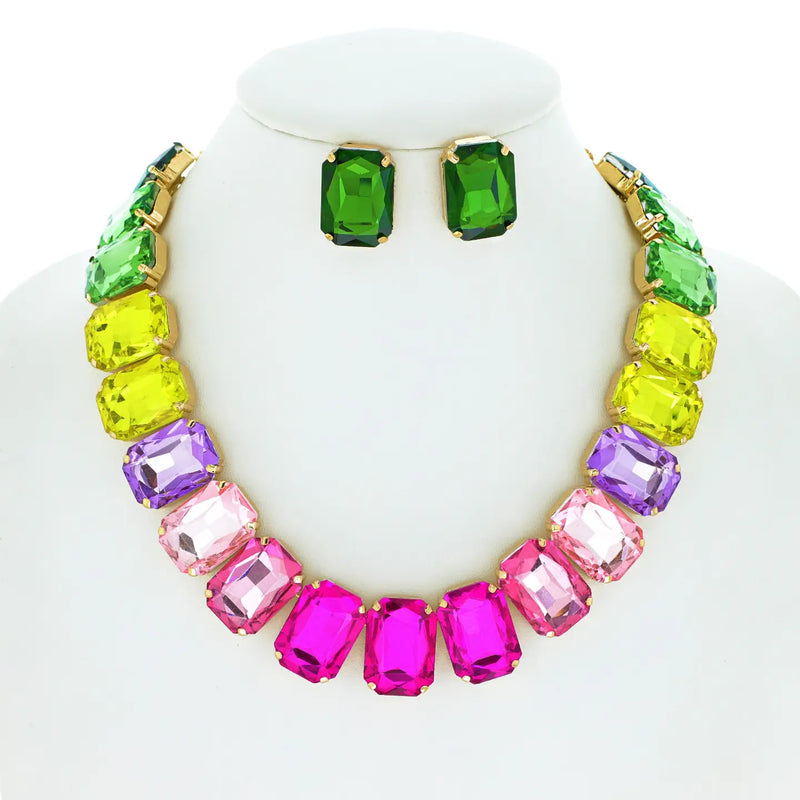 Crystal Octagon Cut Collar Necklace Set