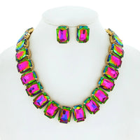 Crystal Octagon Cut Collar Necklace Set