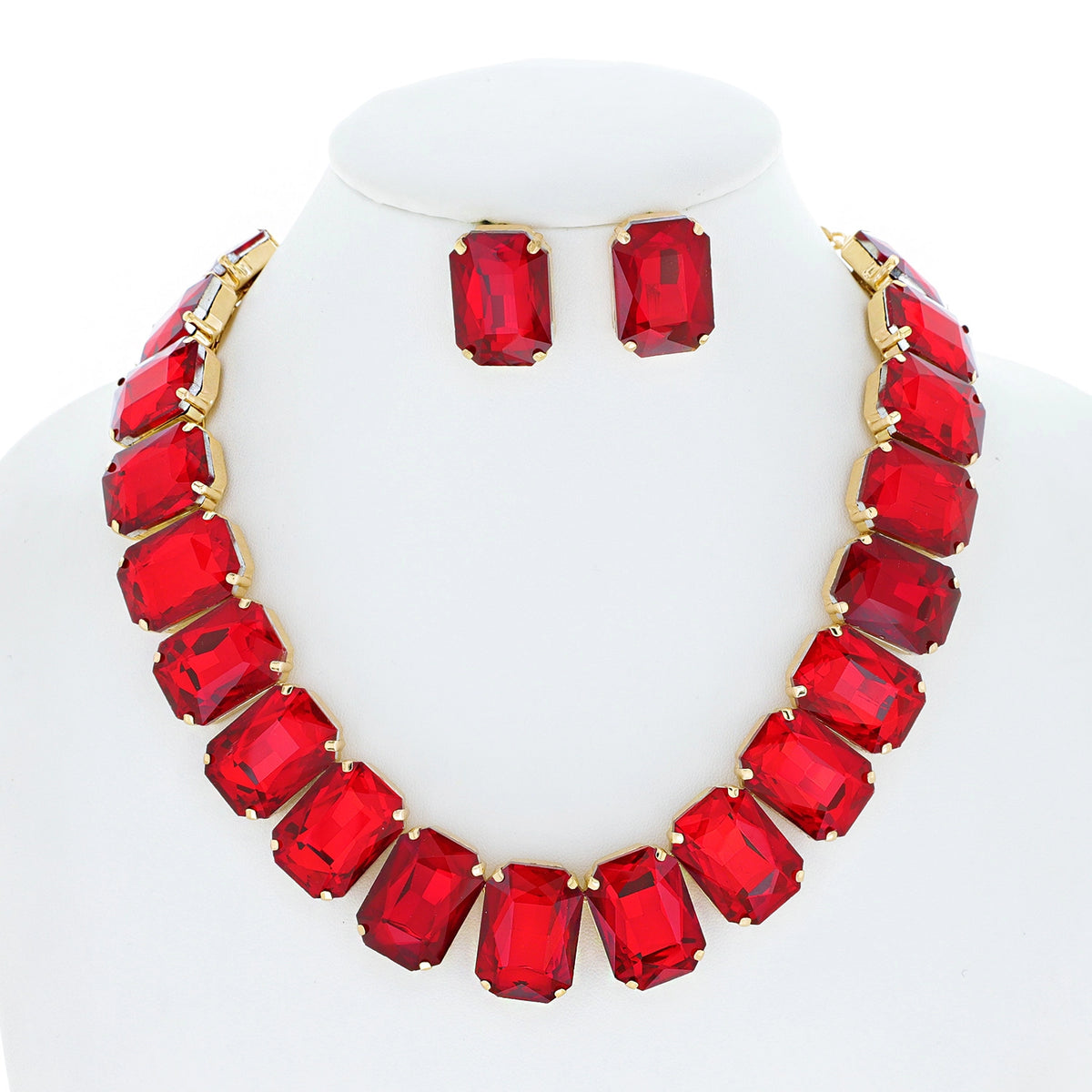 Crystal Octagon Cut Collar Necklace Set