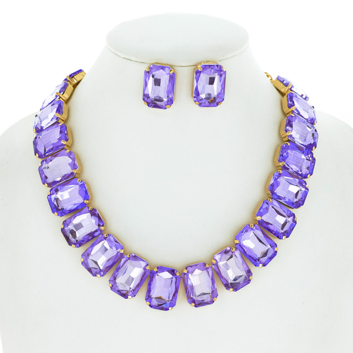 Crystal Octagon Cut Collar Necklace Set