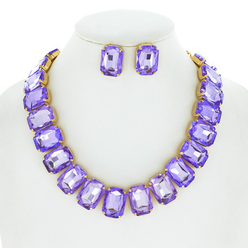 Crystal Octagon Cut Collar Necklace Set