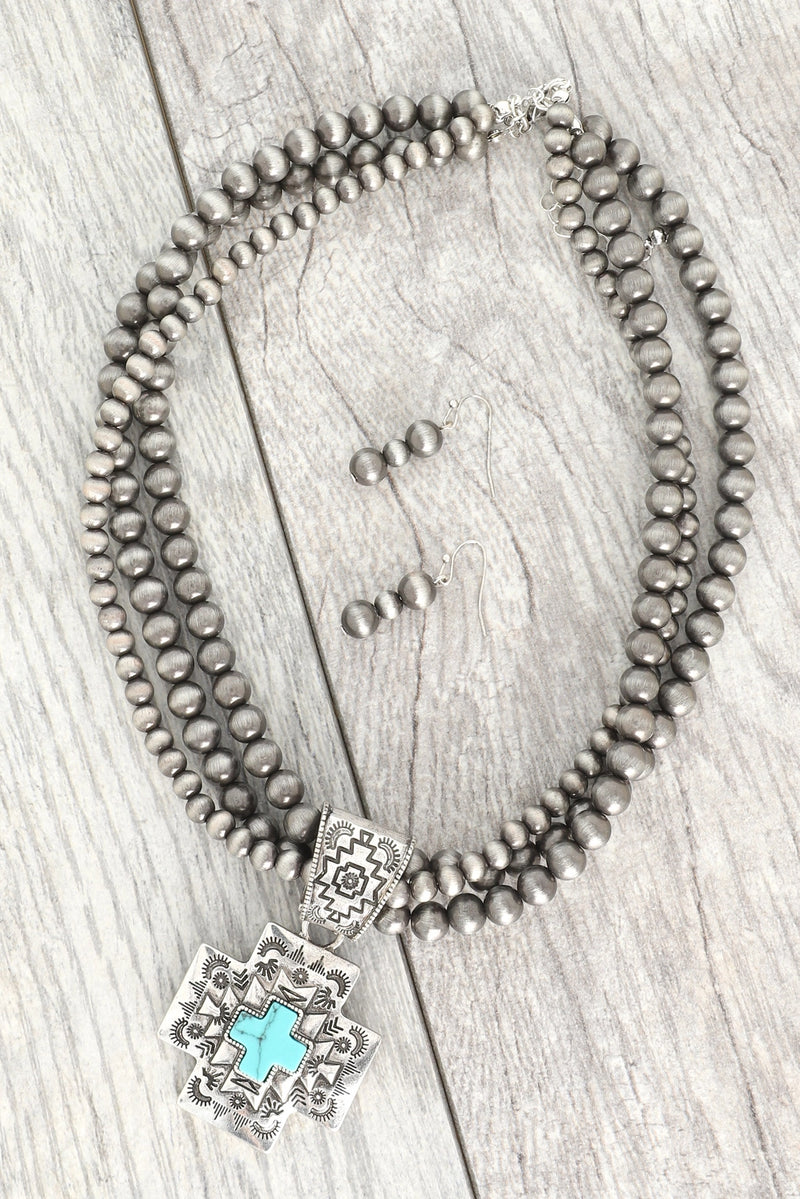 Western Metallic Rock Bead Cross Set