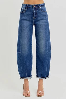 High Rise Dark Barrel Jeans