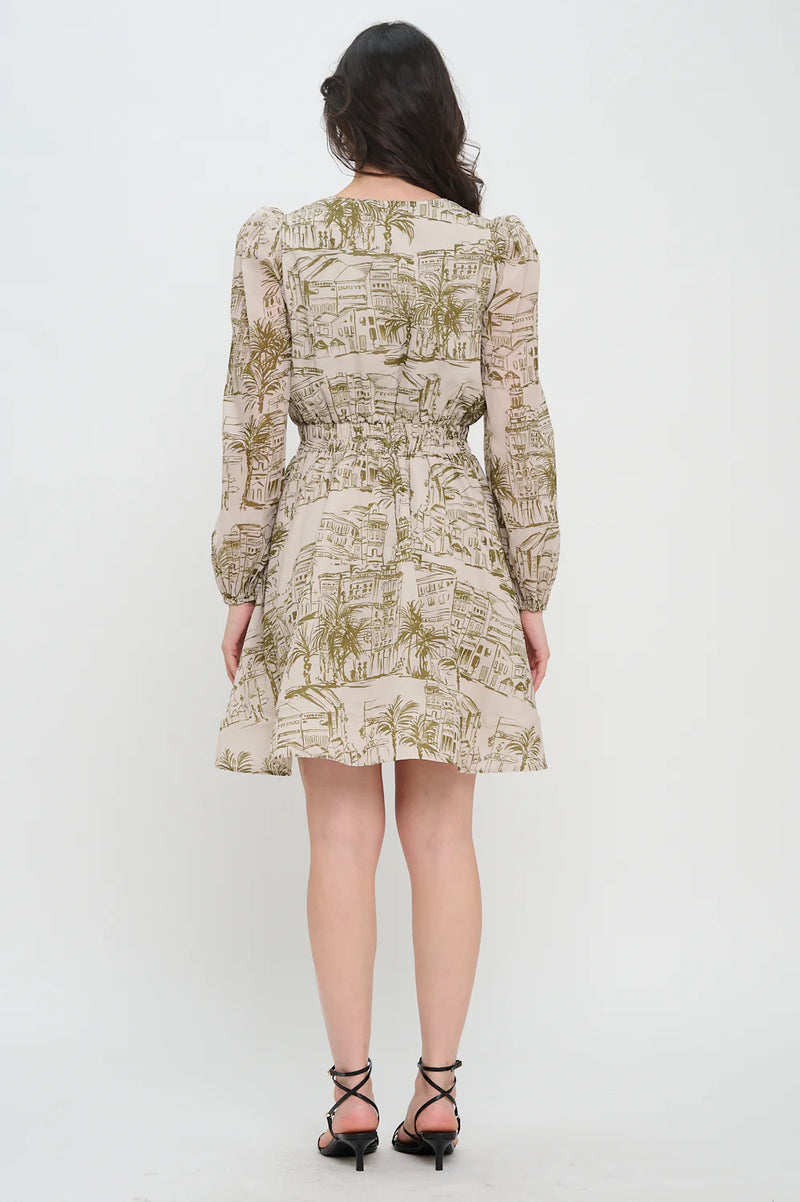Santorini Olive Long Sleeve Short Dress