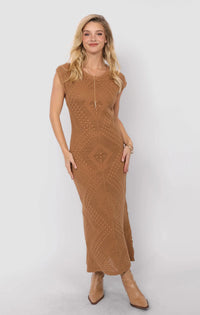 Sadie & Sage Wandering Intricate Knit Dress- Brown