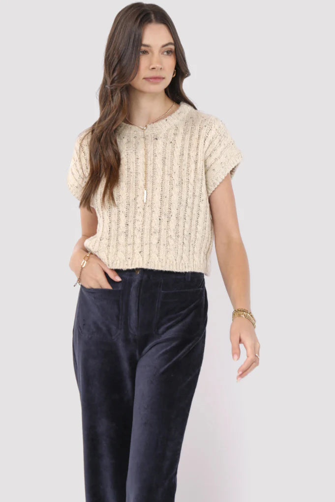 Sadie & Sage Effortless Cable Knit Sweater Tank- Oatmeal Melange