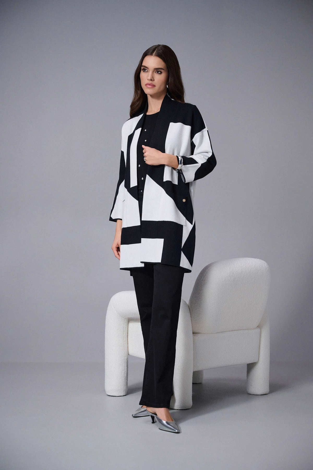 Joseph Ribkoff Jacquard Sweater Knit Colour-Block Cover-Up