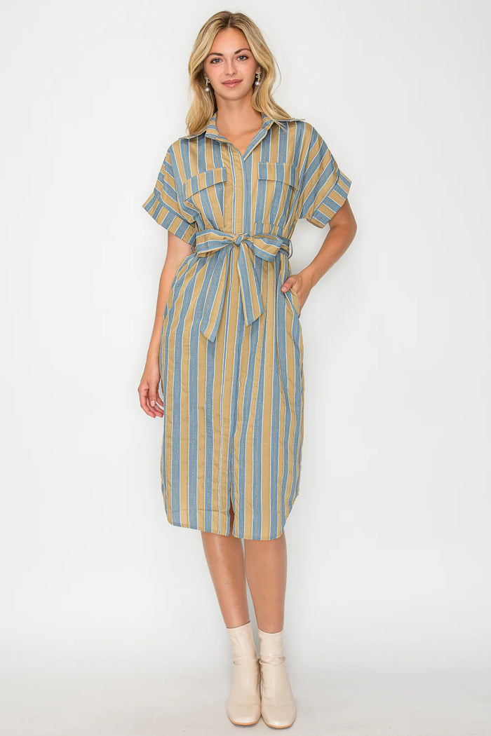 Hazel Fall Stripe Shirt Midi Dress