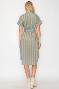Hazel Fall Stripe Shirt Midi Dress