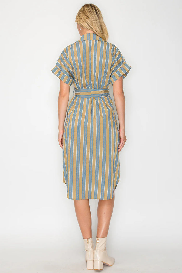 Hazel Fall Stripe Shirt Midi Dress