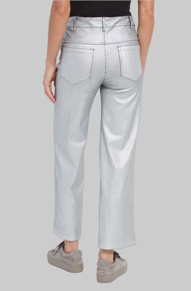 Metallic Coated High Waist Wide Leg Pull-On Jeans