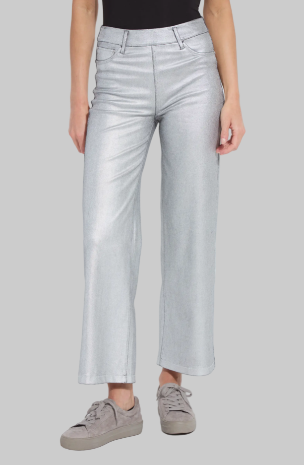 Metallic Coated High Waist Wide Leg Pull-On Jeans