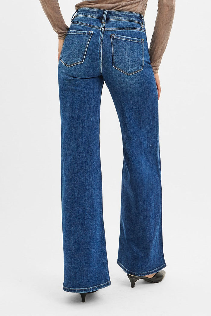 Risen Mid Rise Wide Jeans w/ Front Patch Pocket
