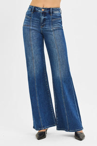 Risen Mid Rise Wide Jeans w/ Front Patch Pocket