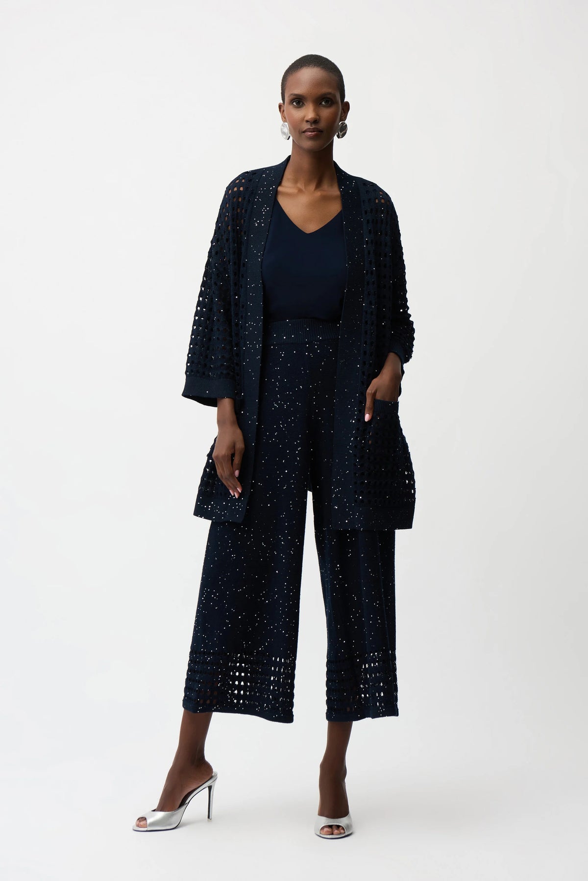 Joesph Ribkoff Cotton Blend Open Stitch Boxy Cardigan