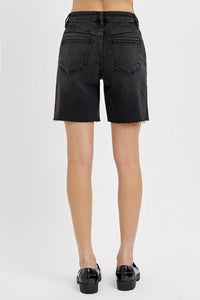 Risen Tummy Control High Rise Mid Length Raw Cut Hem Shorts Plus