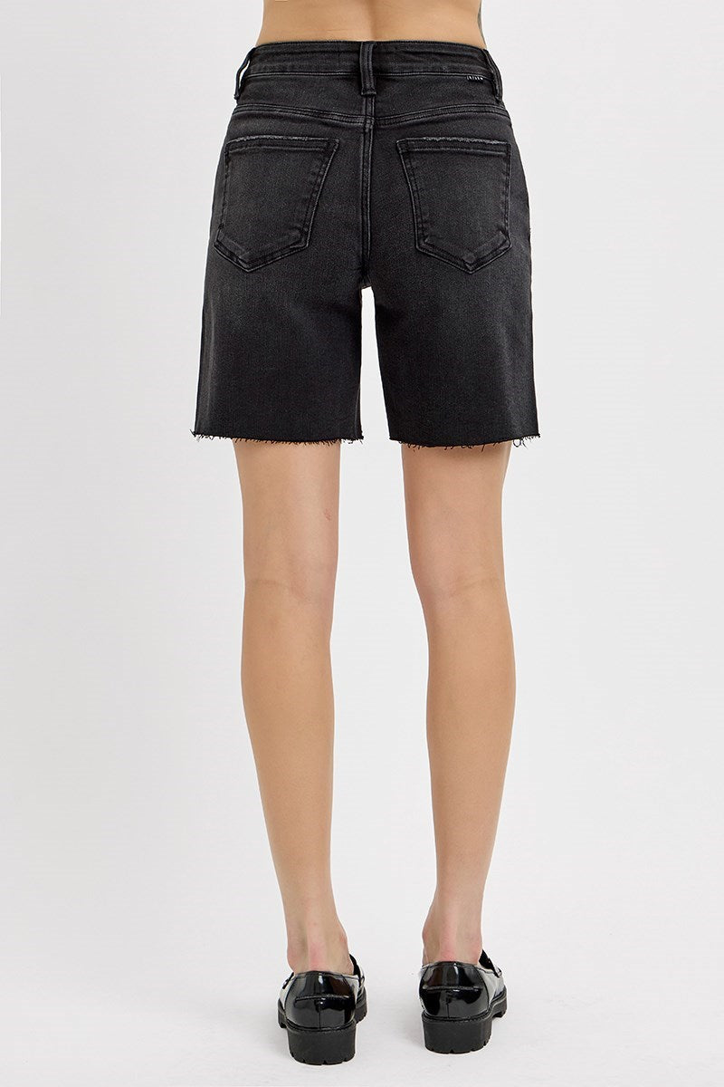 Risen Tummy Control High Rise Mid Length Raw Cut Hem Shorts Plus