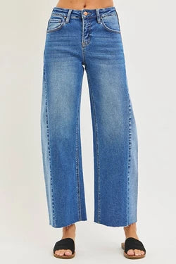 Risen Slouchy Crop Barrel Contrast Wash Jeans