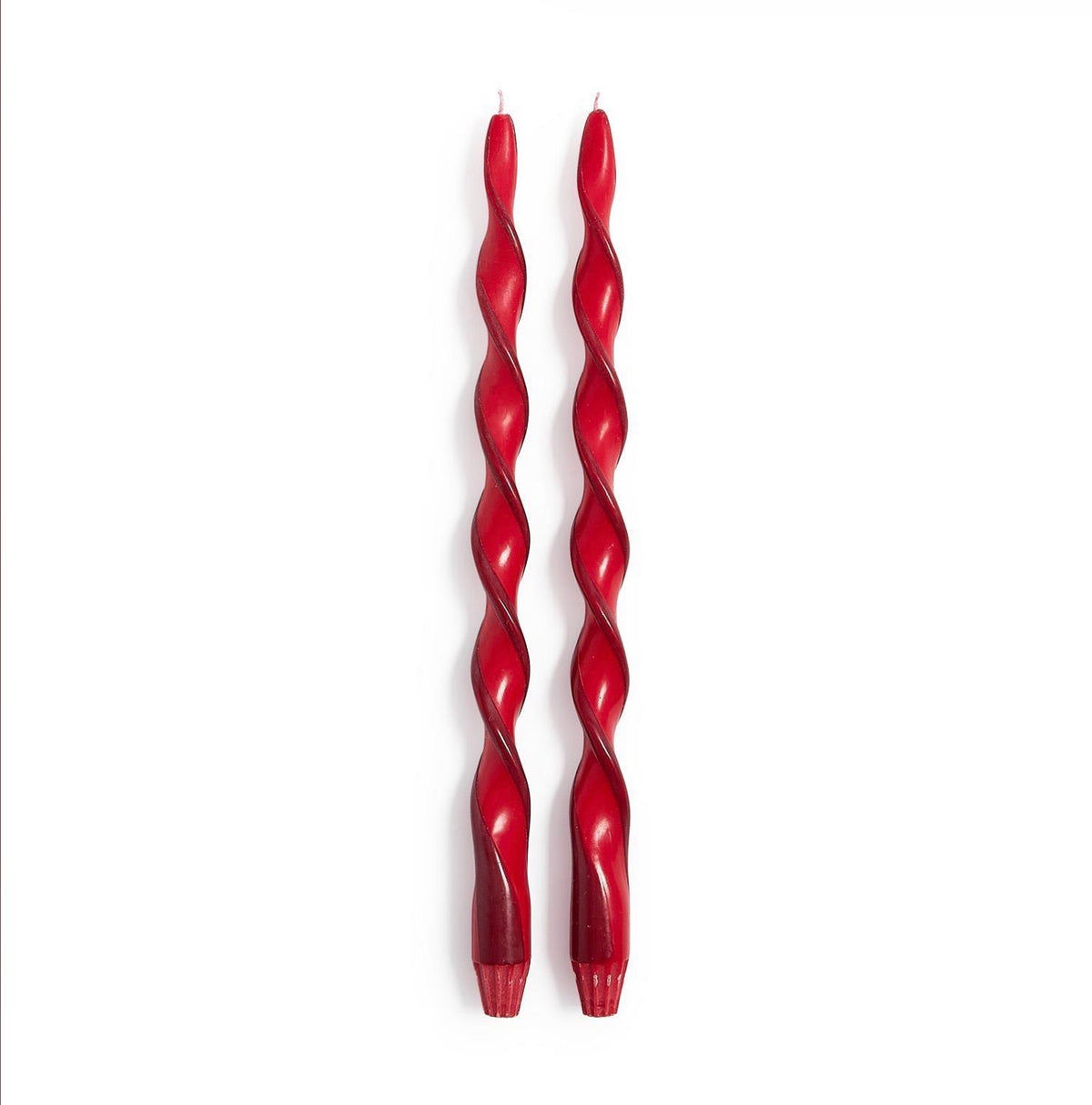 Twist and Glow Set of 2 Red/Dark Red Ribbon 15 3/4" Twist Taper Candles in Gift Box
