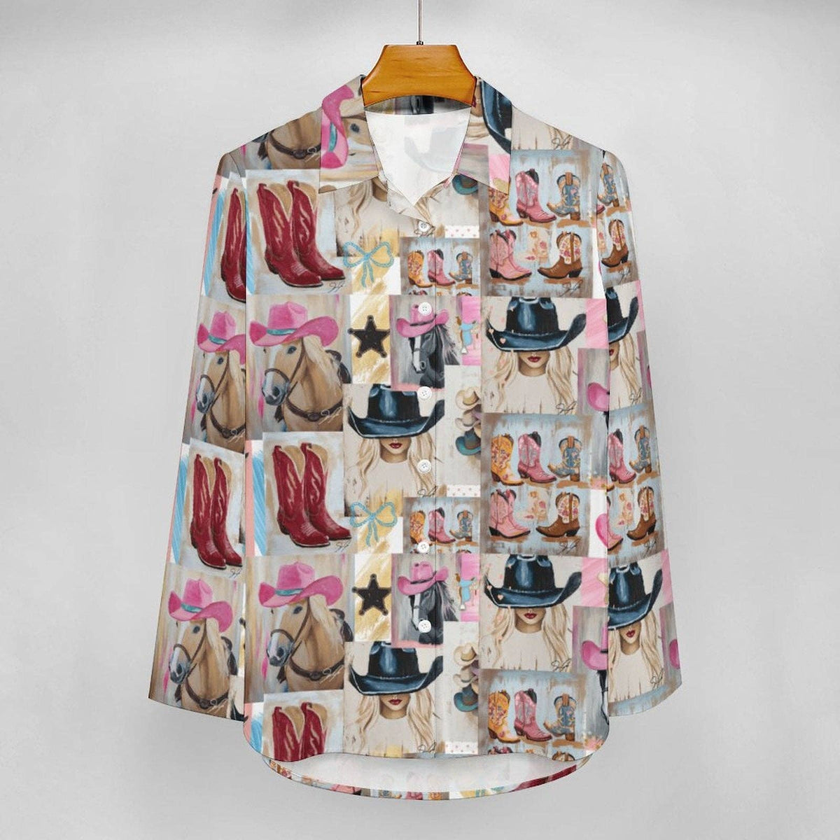 Baha Ranch Danilo Painted Cowgirl Collage Button Up Shirt