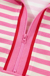 Striped Quarter-Zip Sleeveless Top & Skirt Set