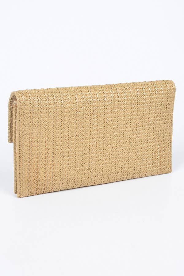 Faux Straw Metal Flap Clutch