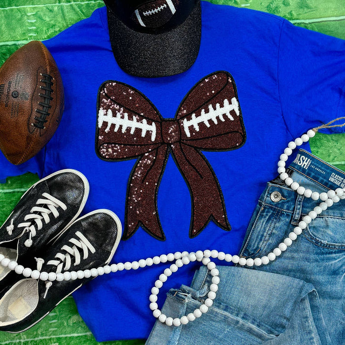 Sequins Football Bow Patch Royal Everyday Tee