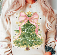 Christmas Tree With Pink Bow Crew Sweatshirt