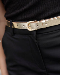 Eva | Metallic Skinny Fun Full Grain Leather Belt Women