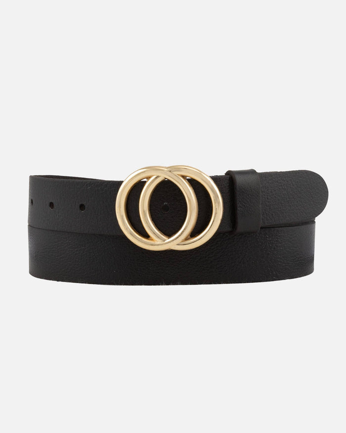 Caia | Double Ring Leather Belt with Gold Buckle