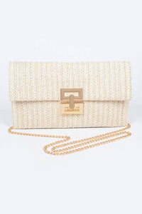 Faux Straw Metal Flap Clutch