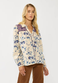 Long Sleeve Floral Blouse with Smocked Yoke