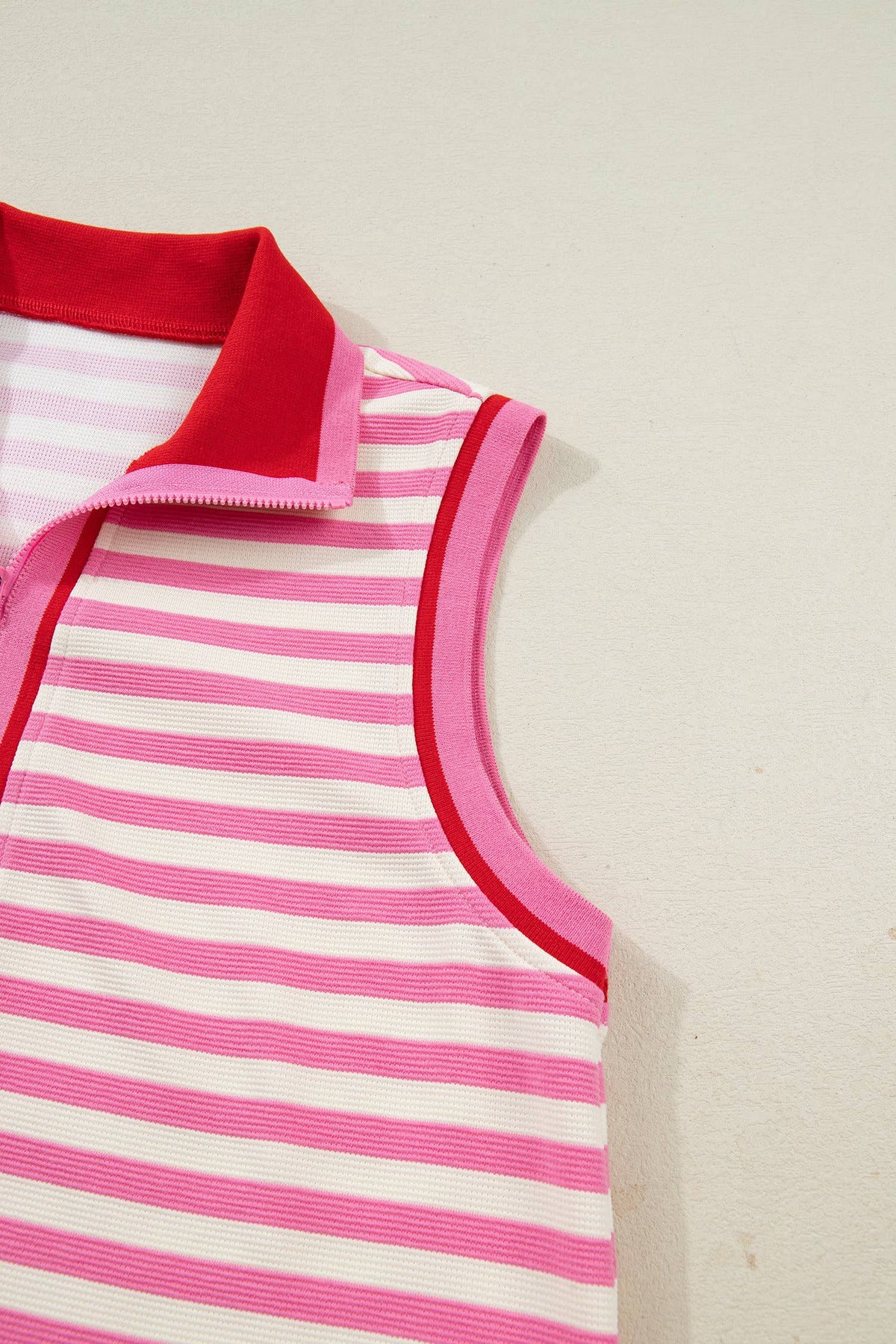 Striped Quarter-Zip Sleeveless Top & Skirt Set