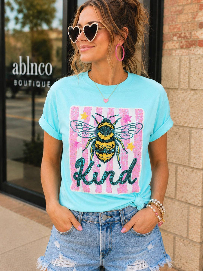 Bee Kind Summer Sequin Patch Tshirt