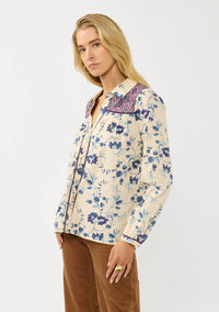 Long Sleeve Floral Blouse with Smocked Yoke