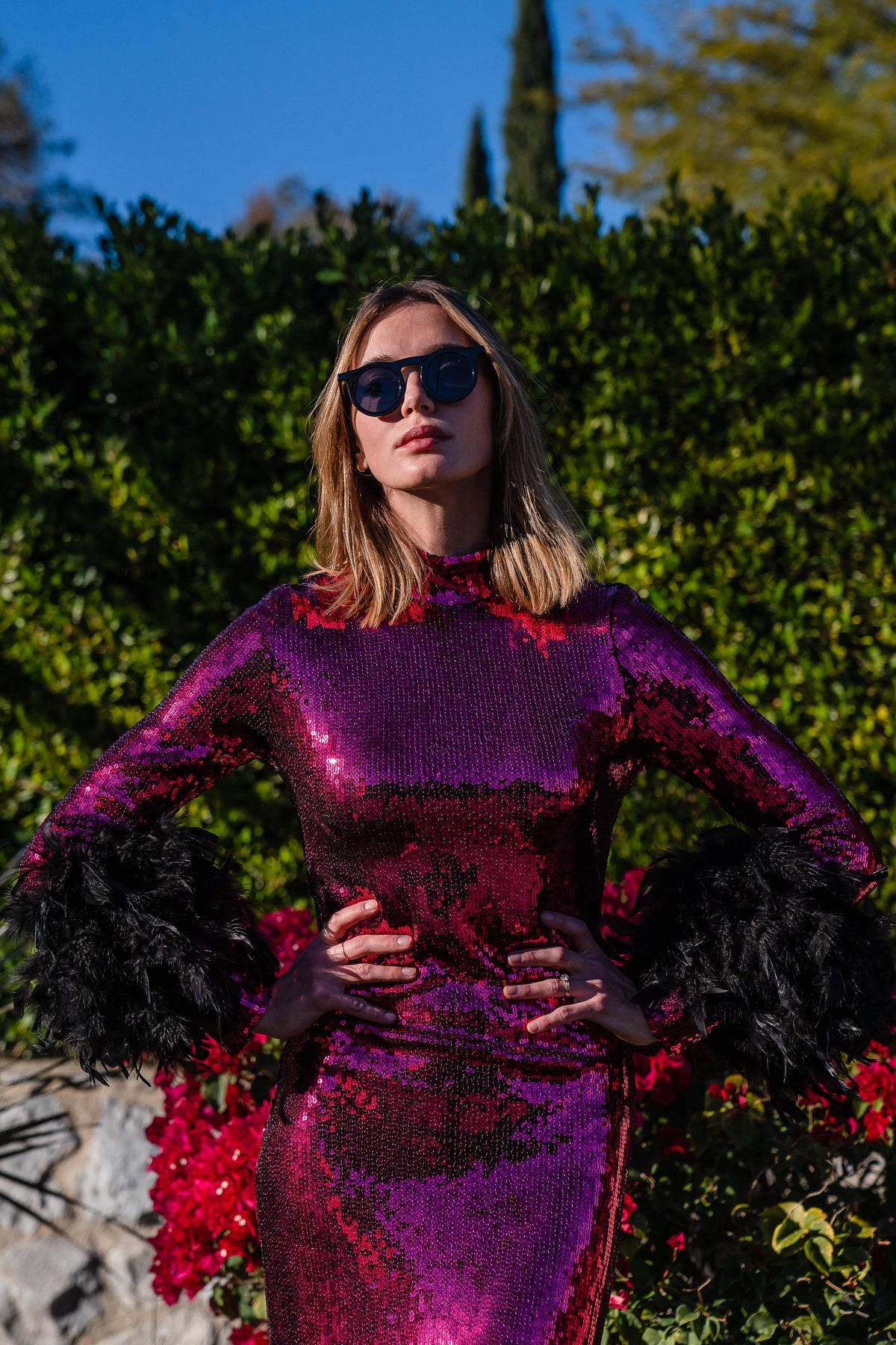 Julianne Sequin Dress in Black Cherry