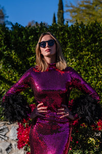 Julianne Sequin Dress in Black Cherry