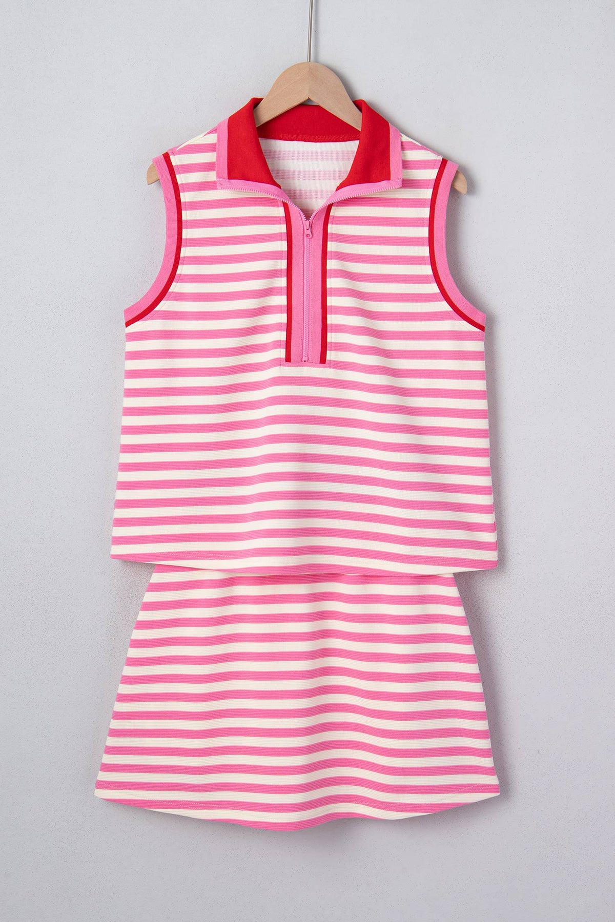 Striped Quarter-Zip Sleeveless Top & Skirt Set
