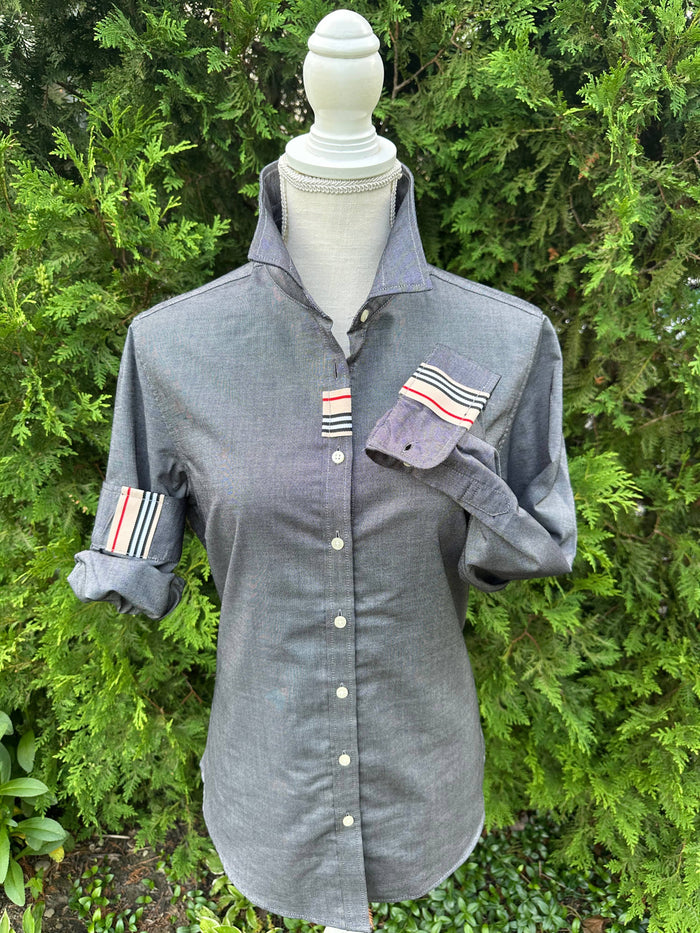 Casie 2 - Black Oxford w/Tan, Black & Red Stripe Ribbon