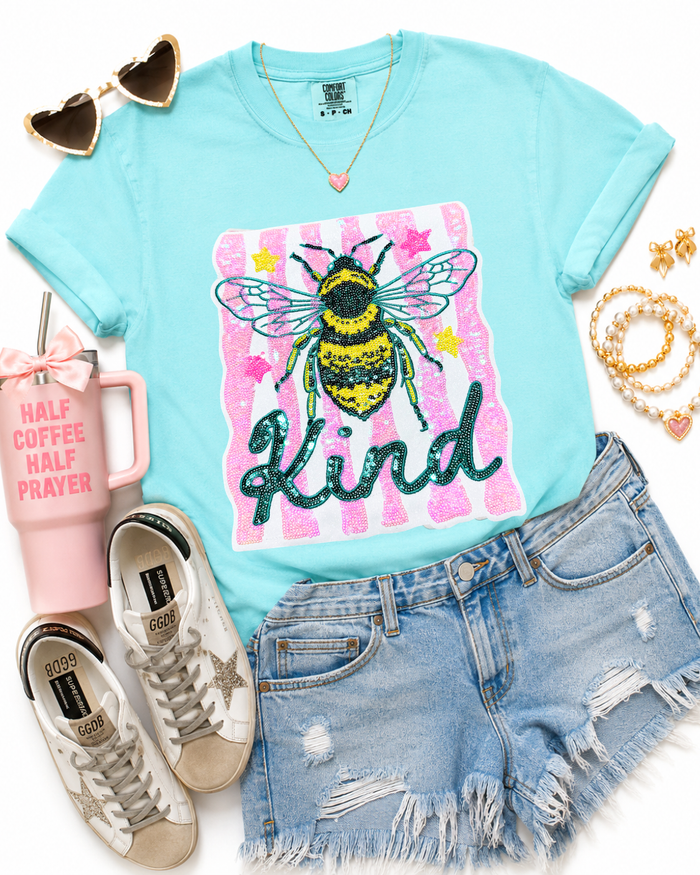 Bee Kind Summer Sequin Patch Tshirt