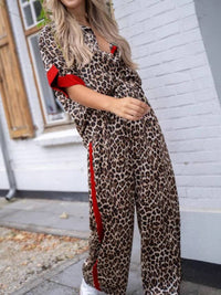 Street Wild Leopard Print Contrast Trim Lounge Set