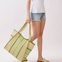 Natural Straw Tote With Multi Color Stripes