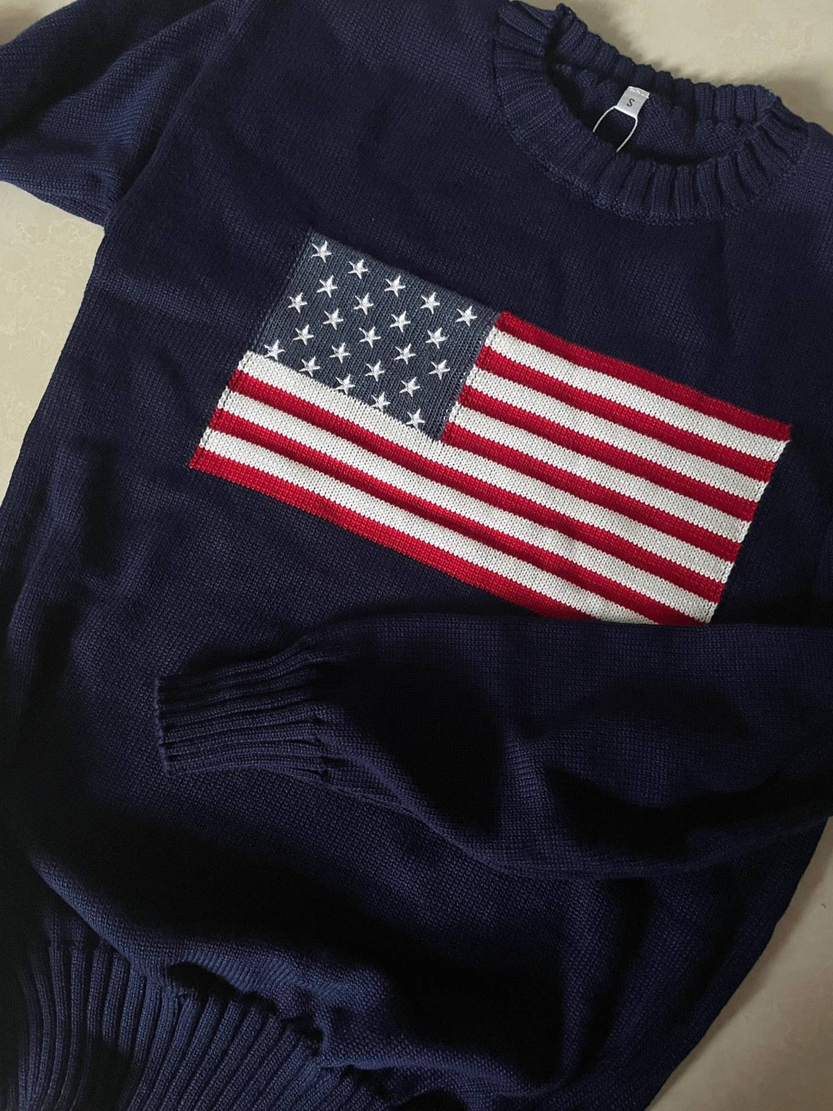 American flag jacquard knit pullover sweater