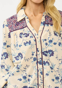 Long Sleeve Floral Blouse with Smocked Yoke
